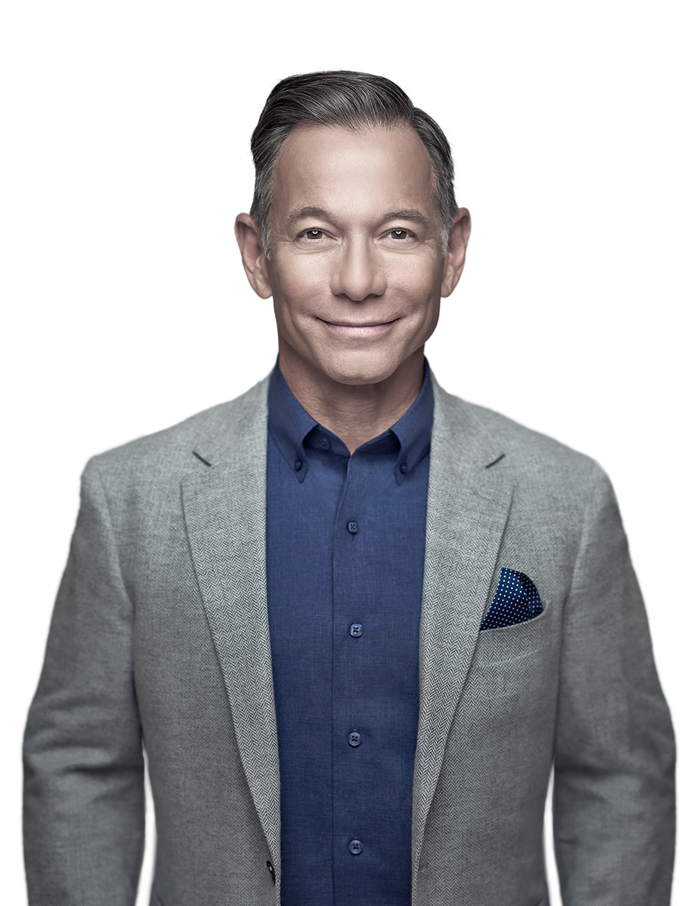 businessman with gray hair in gray suit