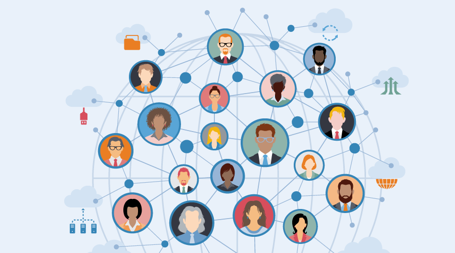 illustration of a networking strategy with animated people, a mix of genders and races