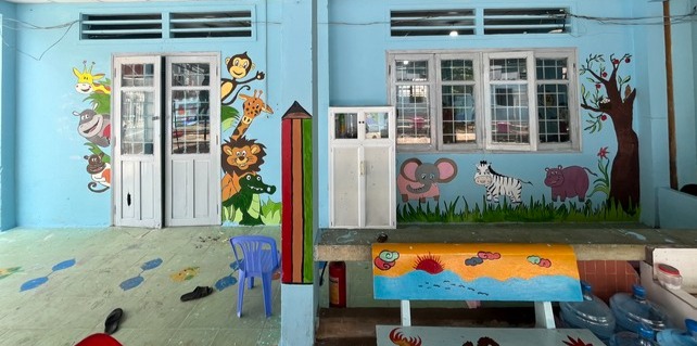 A garden of rabbits, deer, squirrels, monkeys... drawn by ManpowerGroup Vietnam at Phuoc Loc Kindergarten in a CSR project