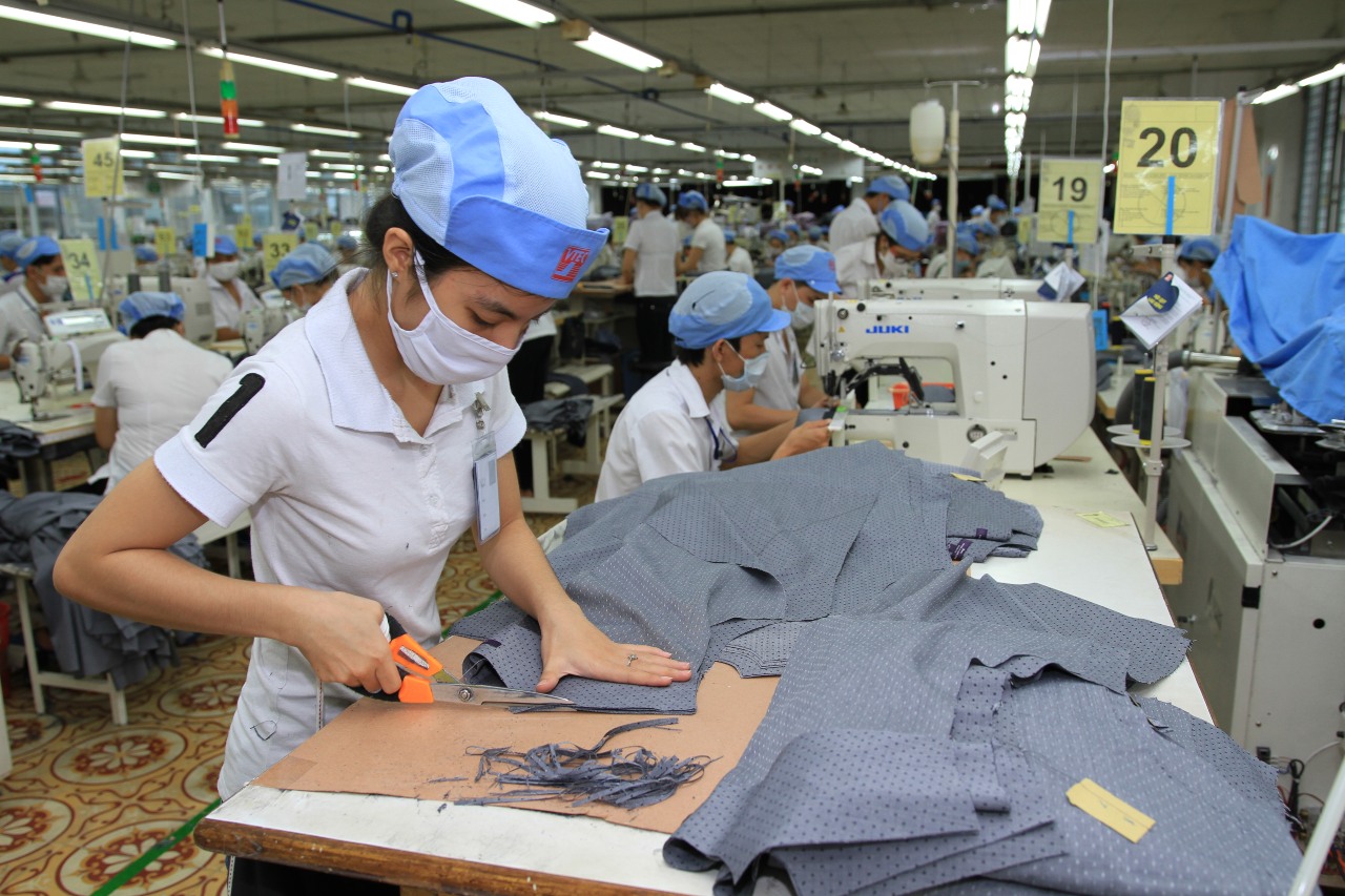 Workers at a local garment factory in Vietnam 