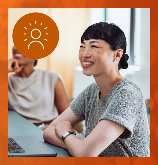 Woman smiling in the workplace, showing high confidence