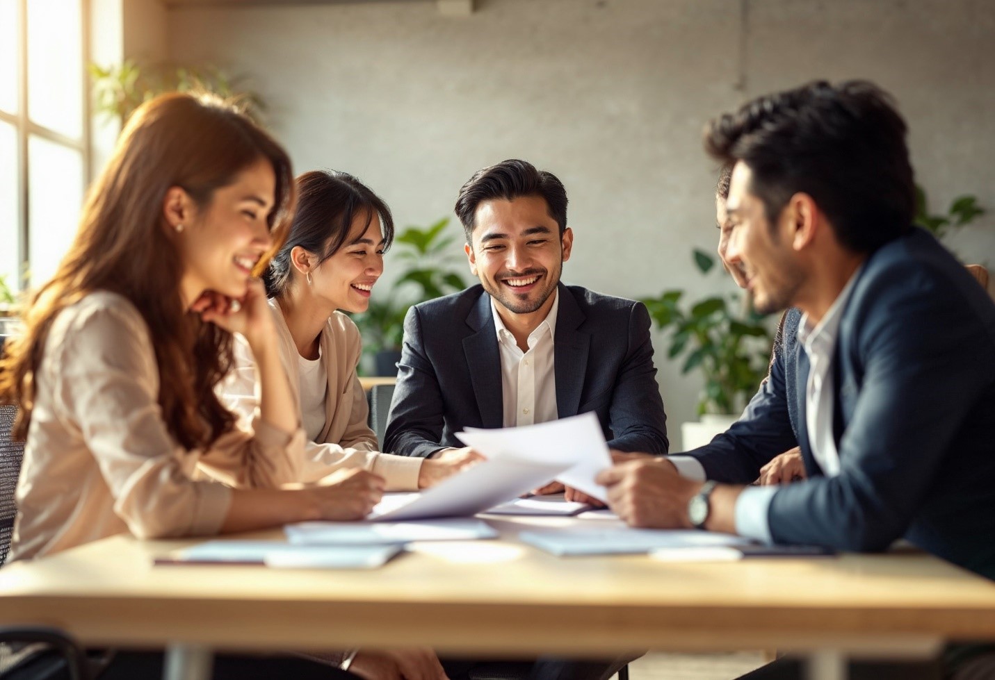 group interview with the recruiter handing out offer letters to the candidate in a mass recruitment process