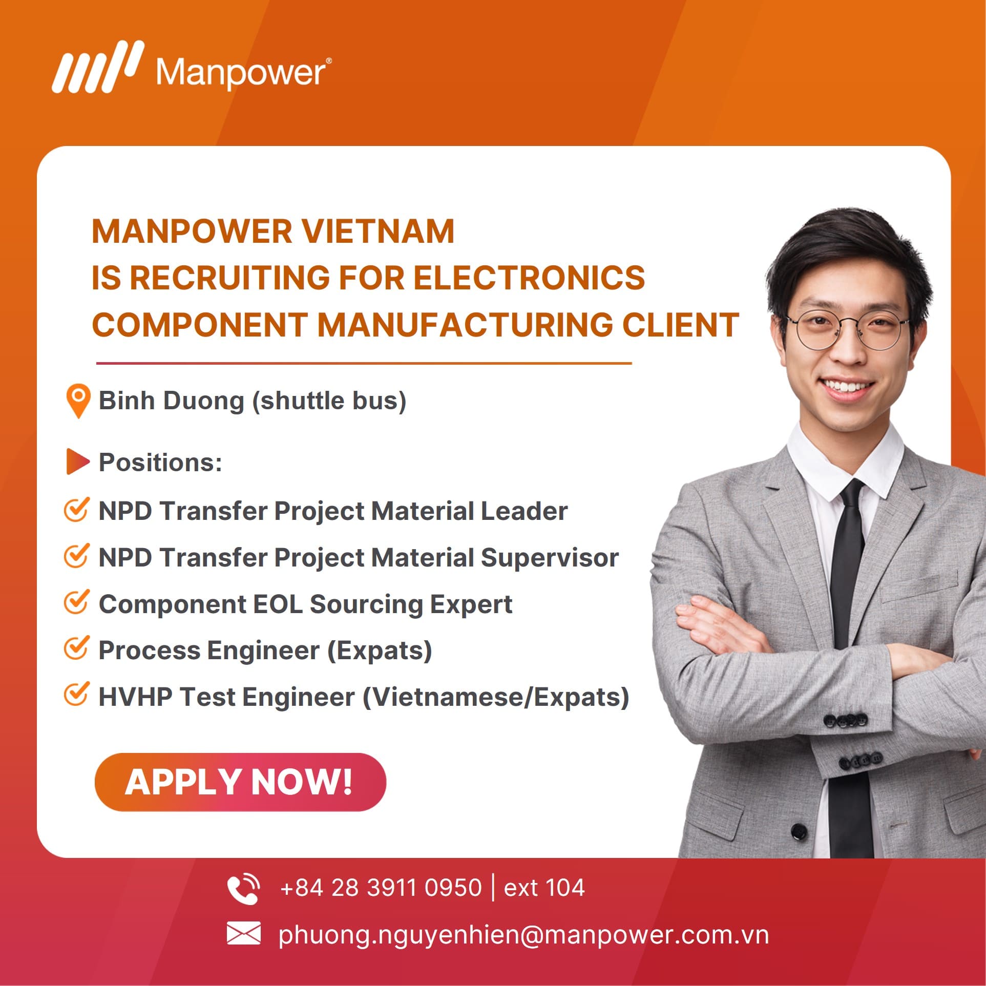 Electronic component manufacturing recruitment project manpower vietnam in Binh Duong the fastest global manufacturers