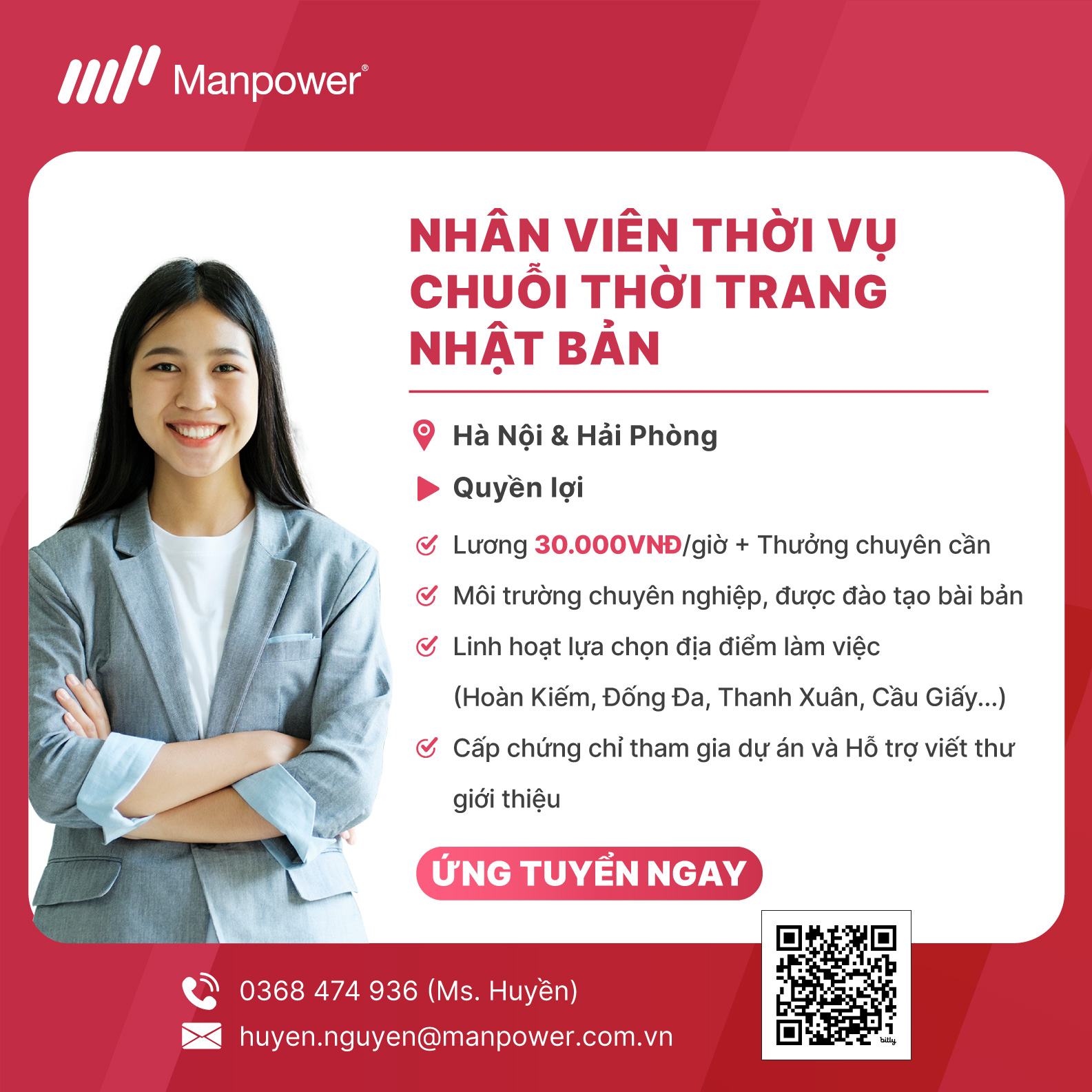 Hình ảnh tuyển dụng nhân viên thời vụ chuỗi cửa hàng thời trang tại Hà Nội, Hải Phòng với thông tin quyền lợi và lương