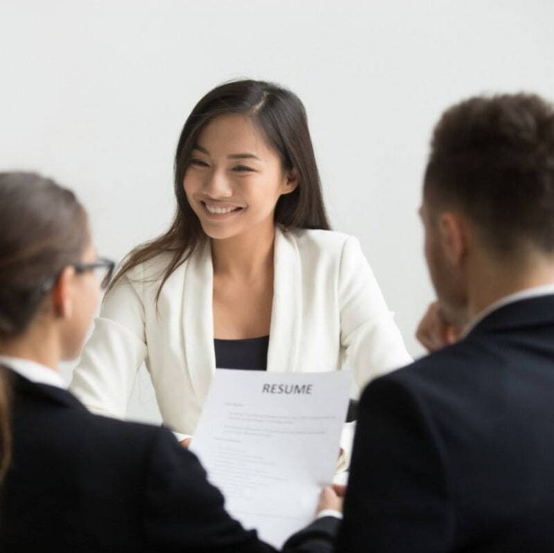 asian female consultant share knowledge, expert advice and expertise about labor market and recruitment service